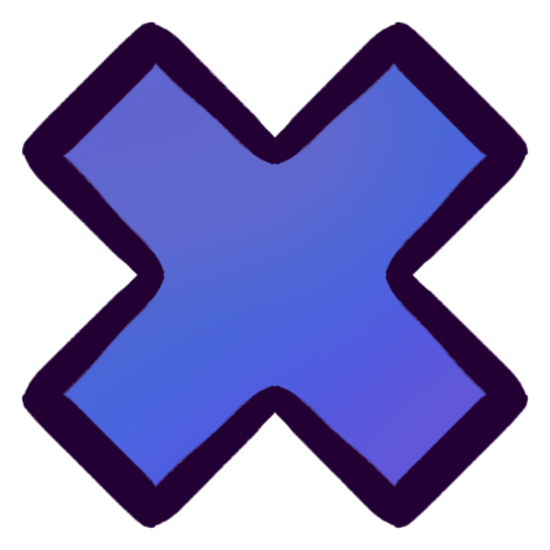 A drawing of a thick blue letter “X” or cross, which is sometimes used as a symbol for “no”. It is outlined in very dark purple and is colored with a swirly gradient of a few slightly different shades of blue and indigo.